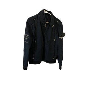 Jack And Jones Men's Black/Blue Reversible Military Aviator Bomber Jacket - Larg